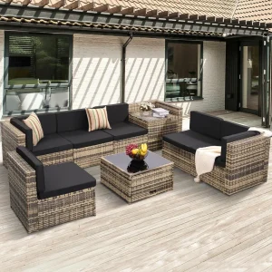 8 Pieces Outdoor Wicker Patio Furniture Sectional Set