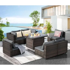 Patio Furniture Set 7 Pieces with Fire Pit Table