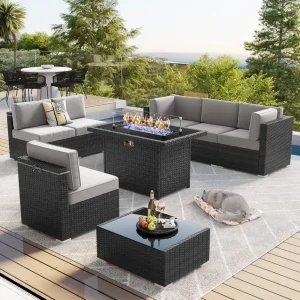 8 Piece Patio Furniture Set with Propane Gas Fire Pit Table